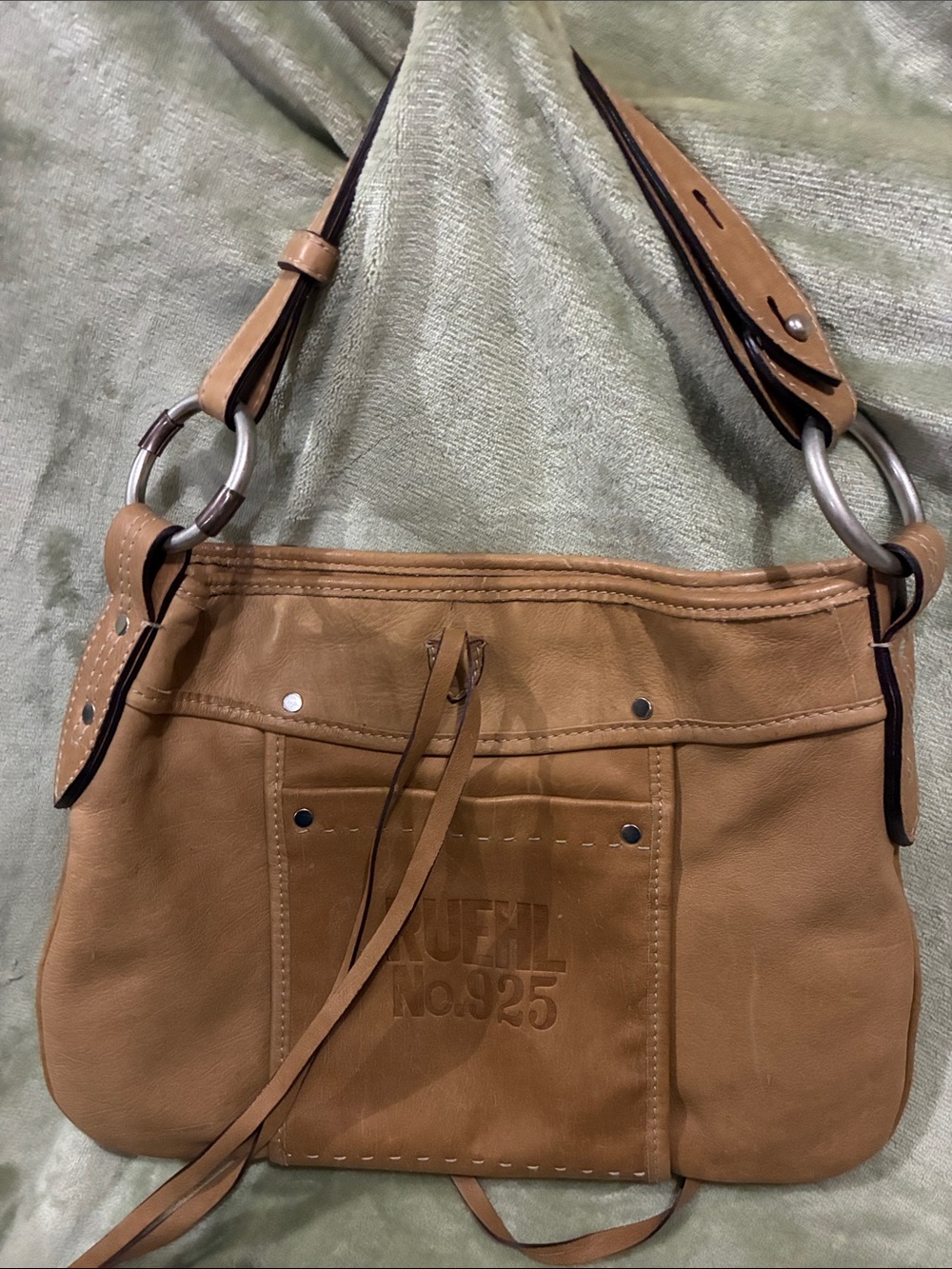 Ruehl No.925 Tan Leather Shoulder Bag with Ring Hardware
